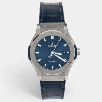 Pre Owned Hublot Blue Titanium Rubber Classic Fusion 541.NX.7170.LR Automatic Men's Wristwatch 42 mm
