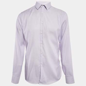 Pre Owned Hugo Boss Light Purple Patterned Cotton Sharp Fit Shirt XL