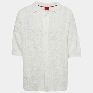 Pre Owned Hugo Boss White Open Knit Sammp Shirt XL