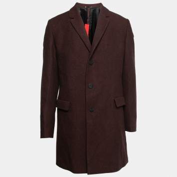 Pre Owned Hugo By Hugo Boss Burgundy Striped Wool Single-Breasted Coat XL