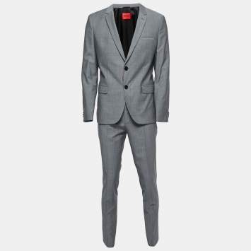 Pre Owned Hugo Boss Grey Wool Single-Breasted Suit L