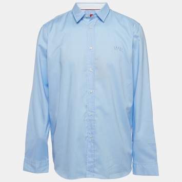 Pre Owned Hugo Boss Blue Logo Embroidered Cotton Long Sleeve Shirt XXXL