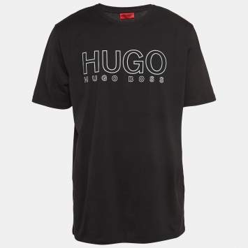 Pre Owned Hugo Boss Black Logo Print Cotton Crew Neck T-Shirt XL