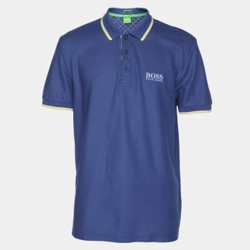 Pre Owned Hugo Boss Blue Cotton Knit Modern Fit Polo T-Shirt L