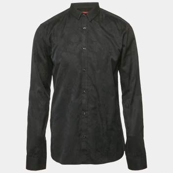 Hugo Boss Black Patterned Cotton Extra Slim Fit Shirt L