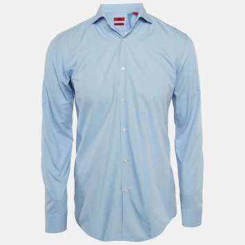 Pre Owned Hugo Boss Blue Cotton Full Sleeve Slim Fit Shirt M