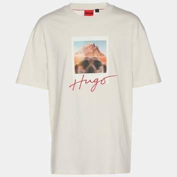 مملوكة مسبقًا Hugo Boss Cream Jersey Logo Embroidered T-Shirt L