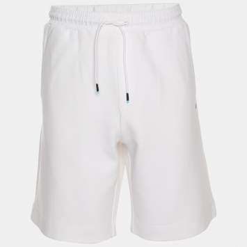 مملوكة مسبقًا Hugo Boss White Jersey Logo Embroidered Drawstring Shorts XL