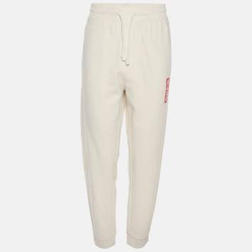 مملوكة مسبقًا Hugo Boss Cream Jersey Logo Print Drawstring Jogger Pants XL