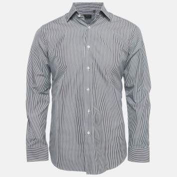 مملوكة مسبقًا Boss Selection Hugo Boss Grey Striped Slim Fit Cotton Shirt M