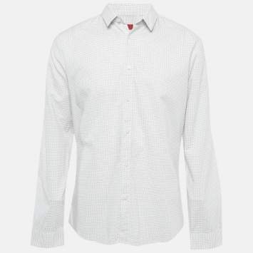 مملوكة مسبقًا Hugo Boss Red Label White Textured Extra Slim Fit Shirt XL