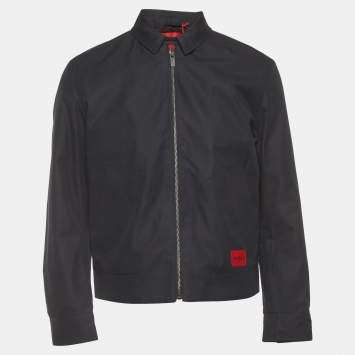 Pre Owned Hugo By Hugo Boss Navy Blue Logo Detail Gabardine Barry Trucker Jacket S