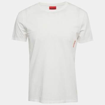 Pre Owned Hugo Boss White Logo Print Cotton Rn Twin Pack T-Shirt M 