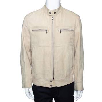 Pre Owned Boss By Hugo Boss Beige Suede Zip Front Calen Jacket XL