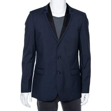 Pre Owned Hugo Boss Blue Wool Contrast Lapel Trim Single Breasted Aderik/Heise Blazer L