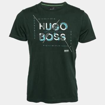 Pre Owned Hugo Boss Green Cotton Logo Printed Short Sleeve T-Shirt M