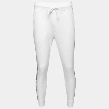 Pre Owned Hugo Boss White Cotton Logo Tape Trimmed Joggers S