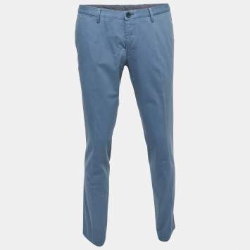 Pre Owned Hugo Boss Slate Blue Cotton Trousers L