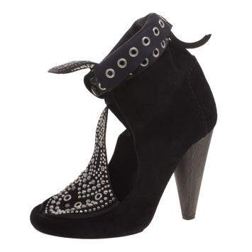 Pre Owned Isabel Marant Black Suede Mossa Studded Cutout Ankle Boots Size 39