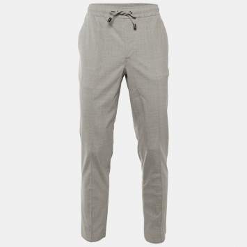 مملوكة مسبقًا Isaia Napoli Grey Wool Drawstring Trousers L