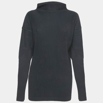 Pre Owned Issey Miyake Homme Plisse Navy Blue Pleated Roll Neck Pullover L