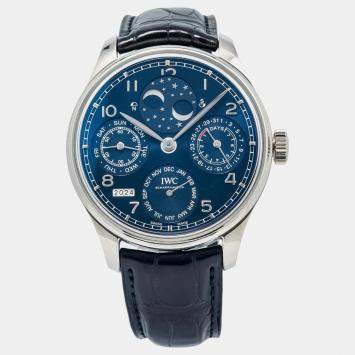IWC Blue 18K White Gold Portugieser Perpetual Calendar IW503401 Automatic Men's Wristwatch 44mm