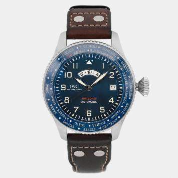 Pre Owned IWC Timezoner Le Petit Prince IW395503 Automatic Blue Dial Stainless Steel Men's Wristwatch 46 mm