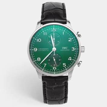 Pre Owned ساعة يد رجالية IWC بورتوجيزر مينا أخضر ستانلس ستيل جلد تمساح IW371615 مقاس 41 مم
