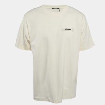 Pre Owned Jacquemus Beige Cotton Crew Neck Gros Grain T-Shirt XL