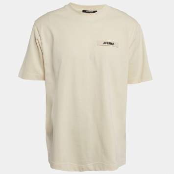 Pre Owned Jacquemus Cream Cotton Crew Neck Gros Grain T-Shirt XL