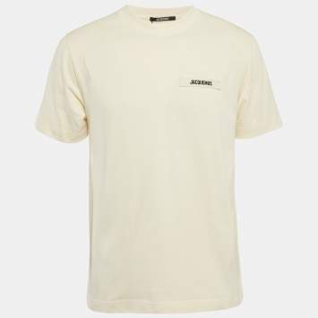 Pre Owned Jacquemus Beige Cotton Crew Neck Gros Grain T-Shirt M