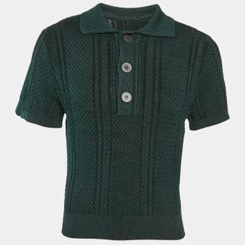 Pre Owned Jacquemus Green Cable Knit The Belo Polo T-shirt XS