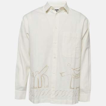 Pre Owned Jacquemus Cream Round Dance Print Linen Blend  'La Chemise Baou' Shirt S