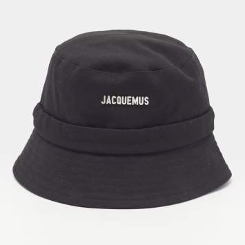 Pre Owned Jacquemus Black Gabardine Le Bob Gadjo Bucket Hat Size 57