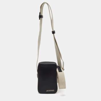 مملوكة مسبقًا Jacquemus Le Cuerda Black Leather Vertical Crossbody Bag