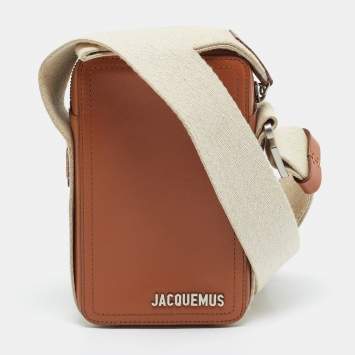 Pre Owned Jacquemus Le Cuerda Vertical Tan Leather Crossbody Bag