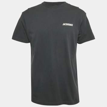 Pre Owned Jacquemus Navy Blue Logo Print Cotton Crew Neck T-Shirt L