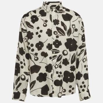 مملوكة مسبقًا قميص جاكيموس قماش الكتان أبيض/أسود مقاس كبير جدًا سيمون