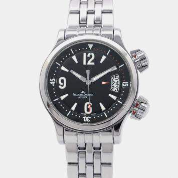 Jaeger LeCoultre Black Stainless Steel Master Compressor Automatic Men's Wristwatch 37 mm