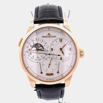 Pre Owned Jaeger LeCoultre Duometre Quantieme Lunaire Q6042521 18K Rose Gold Manual Winding Silver Men Wristwatch 40.5mm