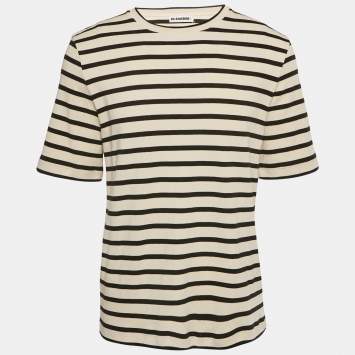 Pre Owned Jil Sander Beige/Black Striped Rib Knit Crew Neck T-Shirt M