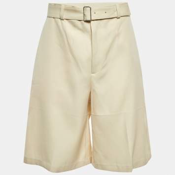 Pre Owned Jil Sander Cream Wool Belted Shorts M/Waist 34"