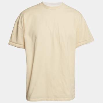 Pre Owned Jil Sander Yellow Printed Jersey Layered T-Shirt M