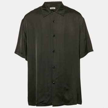 Jil Sander Black Satin Button Front Half Sleeve Shirt XL