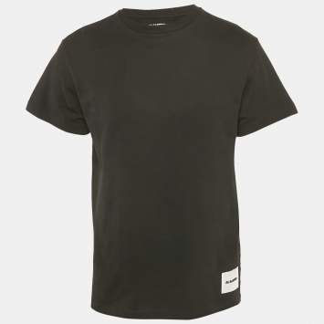 Pre Owned Jil Sander Black Cotton Logo Pack Crewneck T-Shirt L
