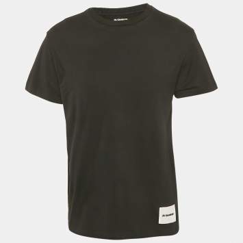 Pre Owned Jil Sander Black Cotton Logo Pack Crewneck T-Shirt L