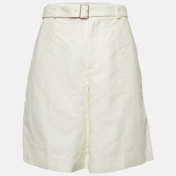 Pre Owned Jil Sander Ivory Linen Wide Leg Shorts M