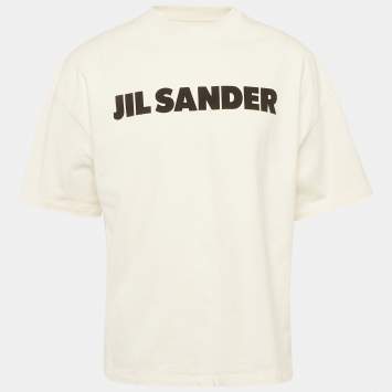 Pre Owned Jil Sander White Logo Print Jersey Crewneck T-Shirt M