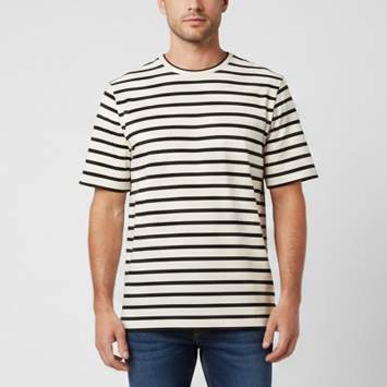Pre Owned Jil Sander Cream/Black Striped Logo Patch Rib Knit T-Shirt M