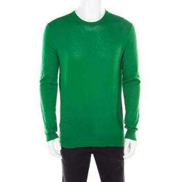 Pre Owned Jil Sander Parrot Green Rib Knit Long Sleeve Crew Neck Pullover L